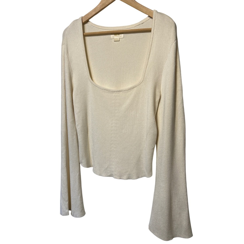 Maeve by‎ Anthropologie Square Neck Bell Sleeve Sweater Cream Size Large EUC